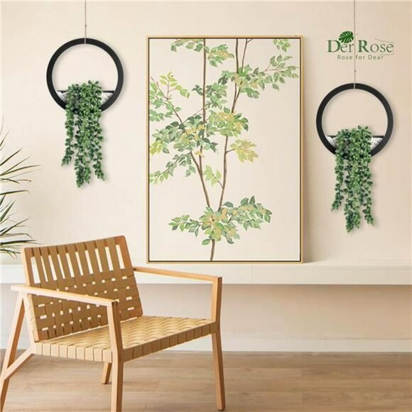 Artificial Hanging Plants Set Fake Succulents Black Pots Boho Wall Decor - Picture 2 of 7